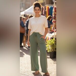 AnyBody® Size 1X Tall New Cozy Knit Jersey Pea Green Pants Soft And Comfy